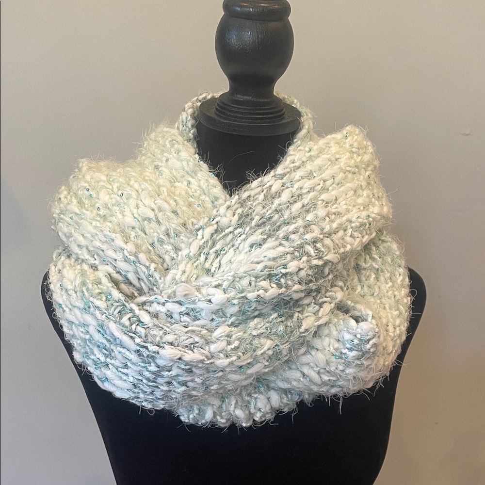 Cozy Knit Infinity Scarf lite blue with sparkles
